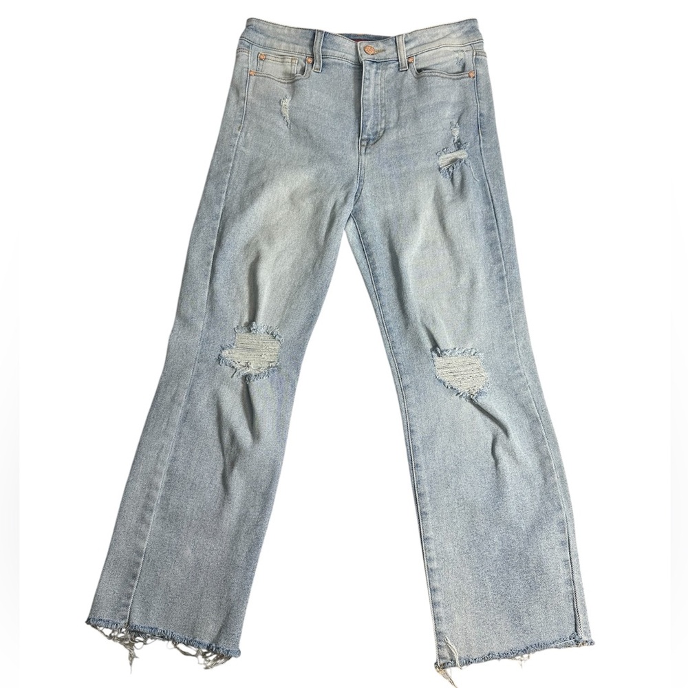 Guess Distressed Straight Leg Jeans W29 Light Wash Raw Hem